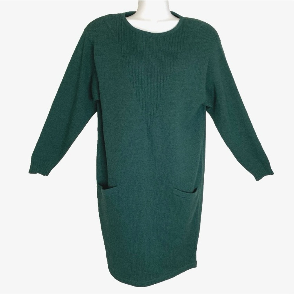 Vintage John Patrick green rayon wool blend straight dress knee length Medium